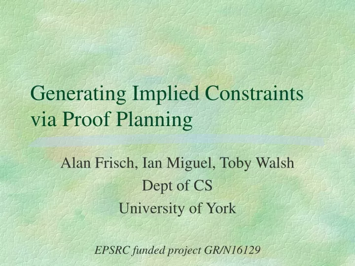 generating implied constraints via proof planning