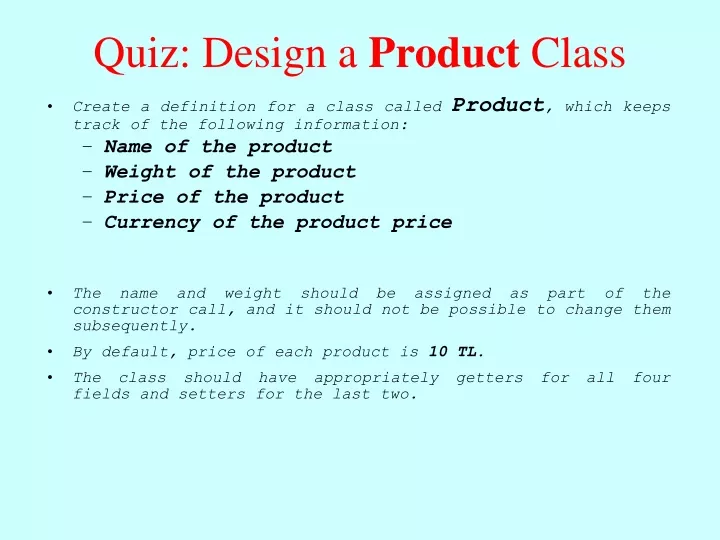 quiz design a product class