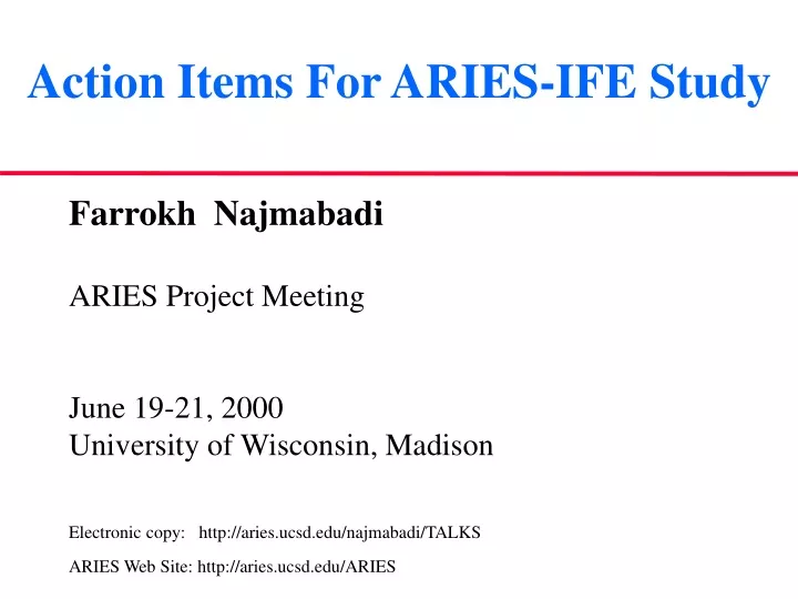 action items for aries ife study