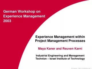 German Workshop on Experience Management 2003