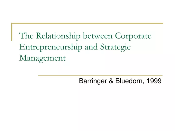 the relationship between corporate entrepreneurship and strategic management