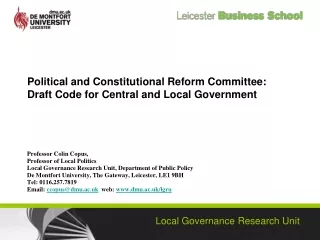 Political and Constitutional Reform Committee: Draft Code for Central and Local Government
