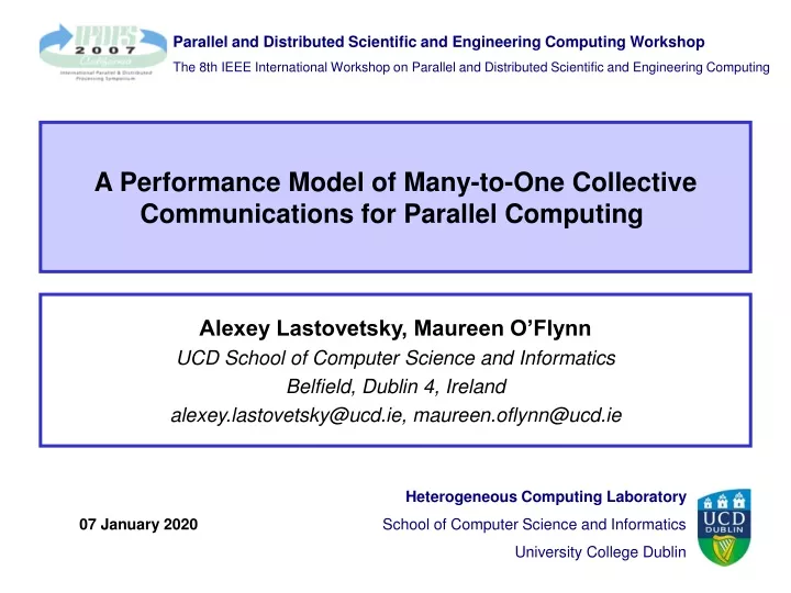 a performance model of many to one collective communications for parallel computing