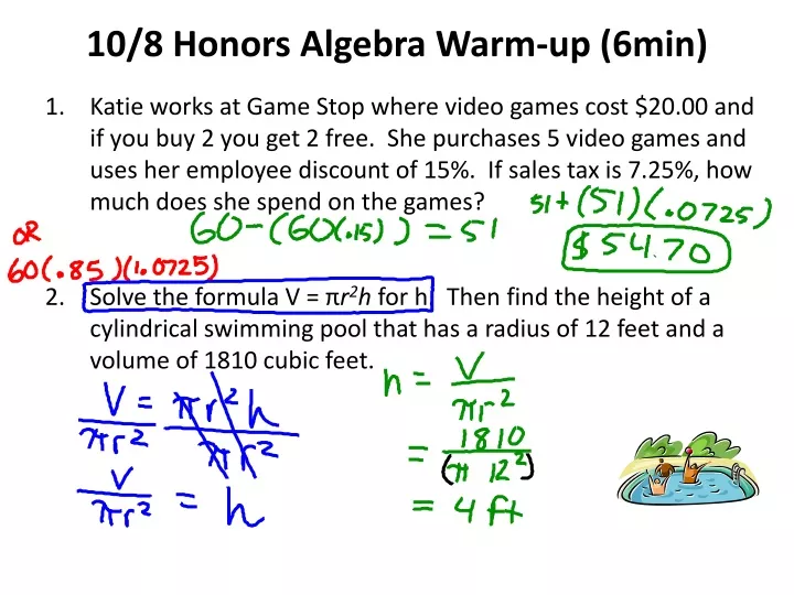 10 8 honors algebra warm up 6min