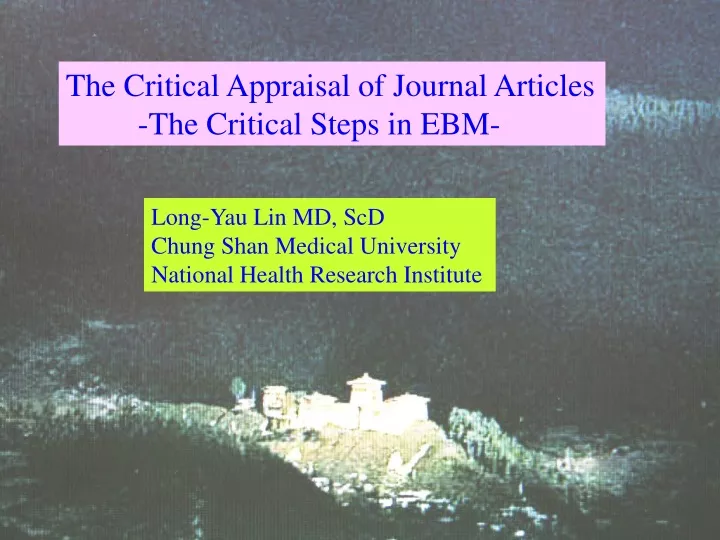 the critical appraisal of journal articles