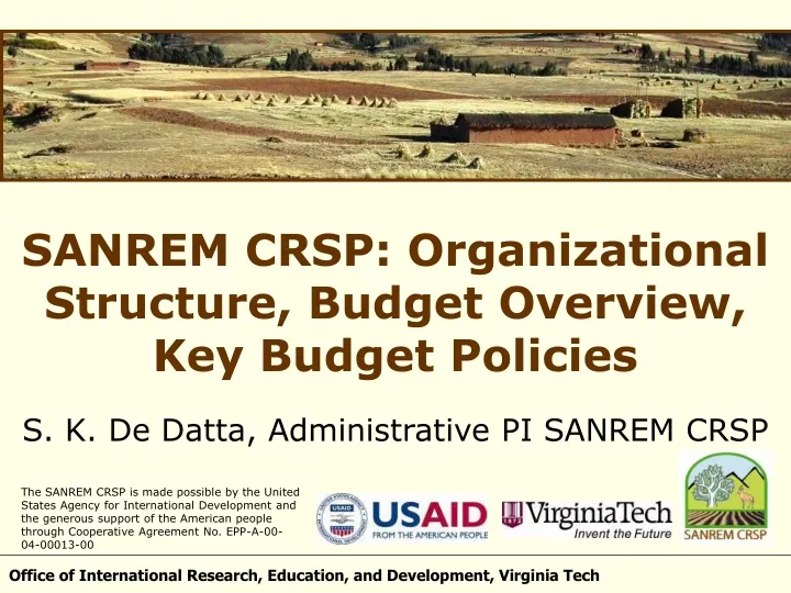 sanrem crsp organizational structure budget