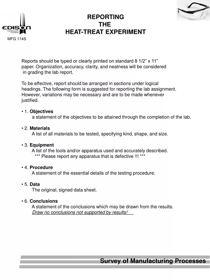 reporting the heat treat experiment