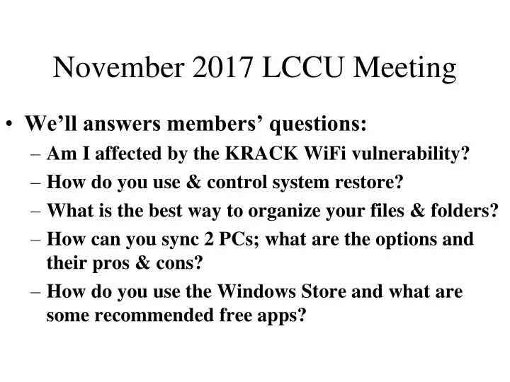 november 2017 lccu meeting