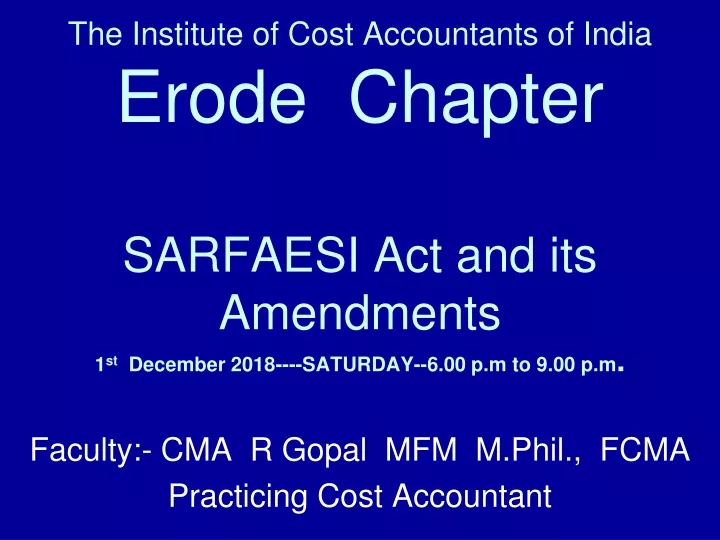 faculty cma r gopal mfm m phil fcma practicing cost accountant