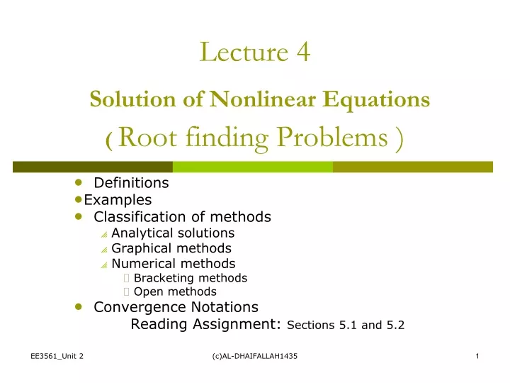 lecture 4 solution of nonlinear equations root finding problems