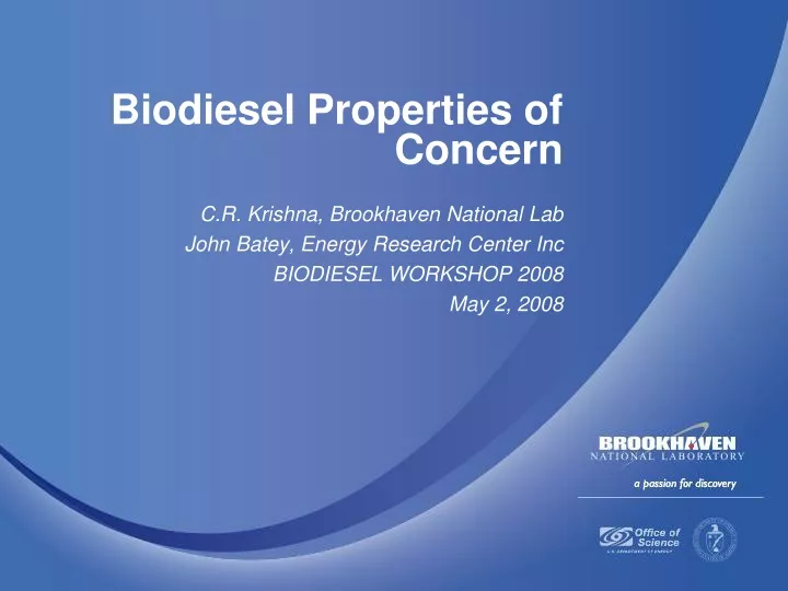 biodiesel properties of concern