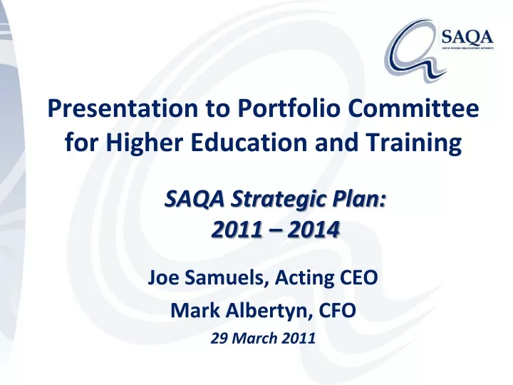 presentation to portfolio committee for higher education and training