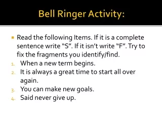 Bell Ringer Activity: