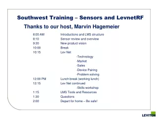Southwest Training – Sensors and LevnetRF