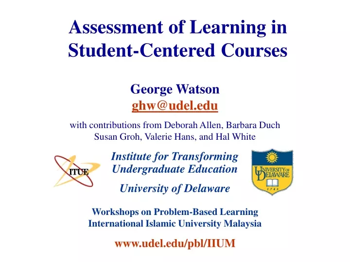 assessment of learning in student centered courses