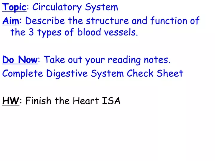 topic circulatory system aim describe