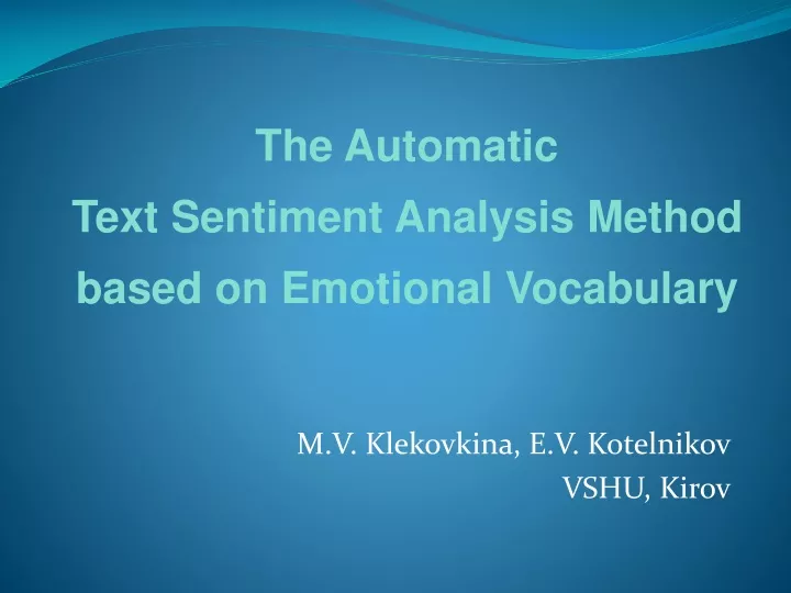 the automatic text sentiment analysis method