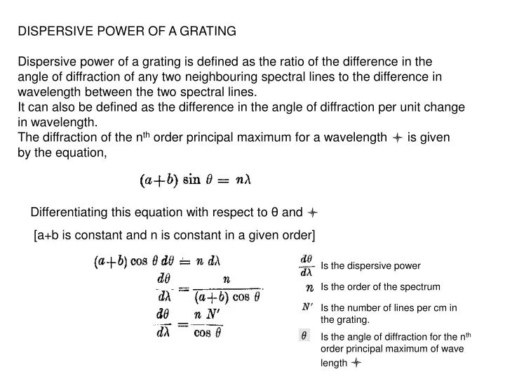 dispersive power of a grating dispersive power
