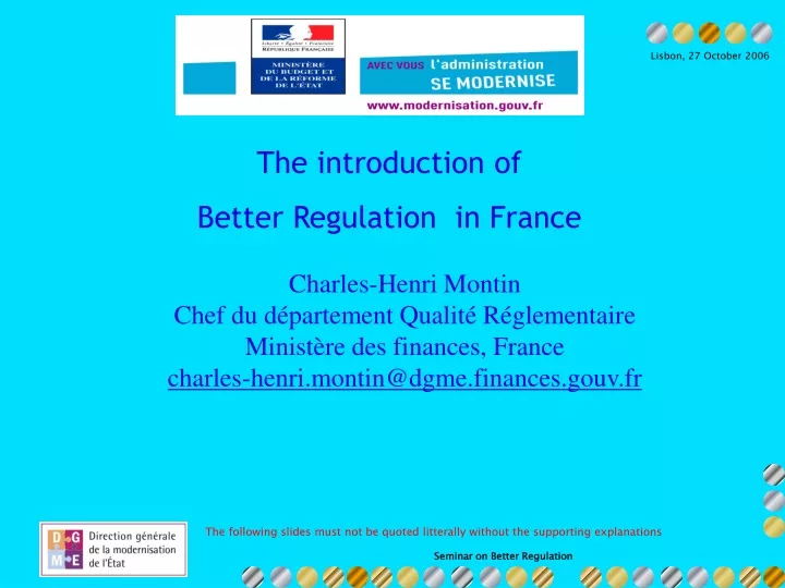 the introduction of better regulation in france