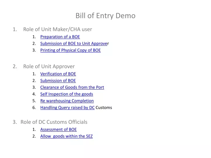 bill of entry demo