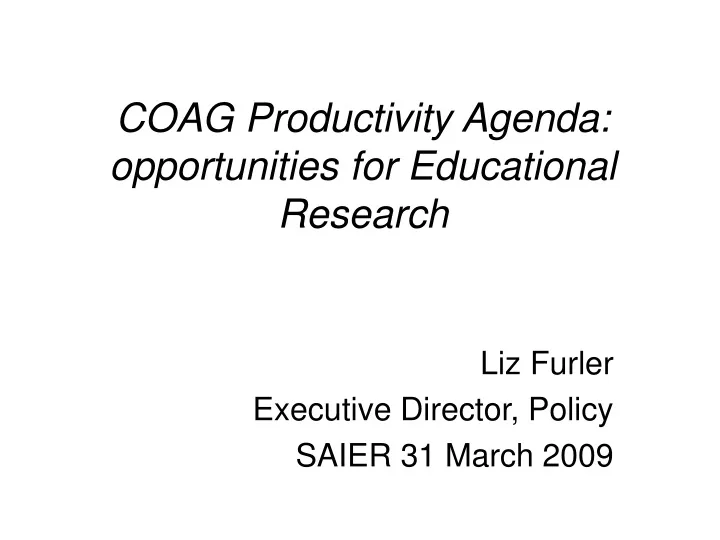 coag productivity agenda opportunities for educational research