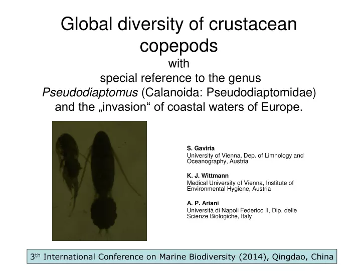 global diversity of crustacean copepods with