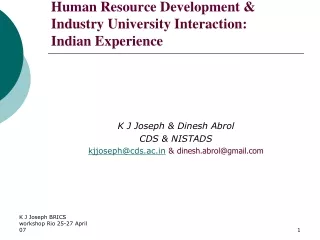 Human Resource Development &amp; Industry University Interaction:  Indian Experience
