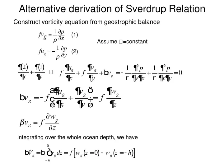 alternative derivation of sverdrup relation