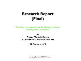 Research Report (Final)  The Study on Integration of  Employment Issues in Development Frameworks