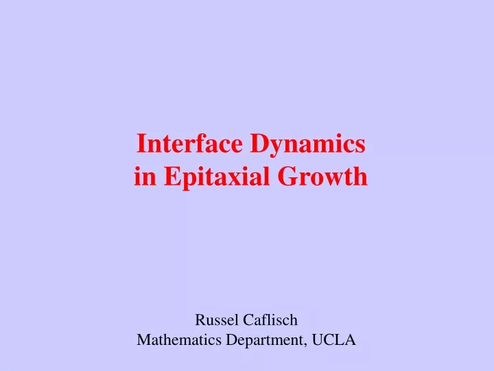 interface dynamics in epitaxial growth