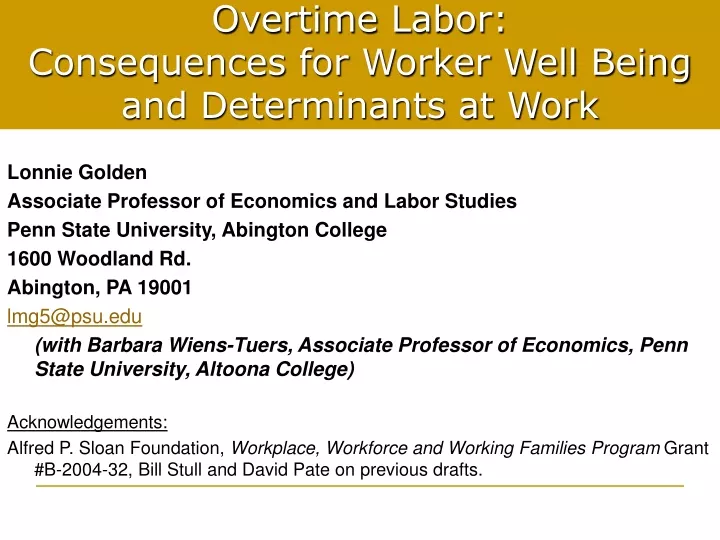 overtime labor consequences for worker well being