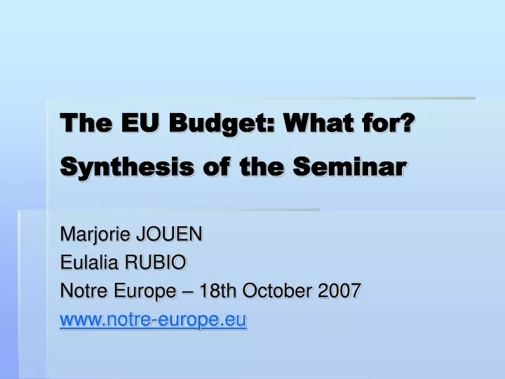 the eu budget what for synthesis of the seminar