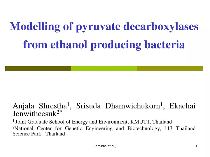modelling of pyruvate decarboxylases from ethanol producing bacteria