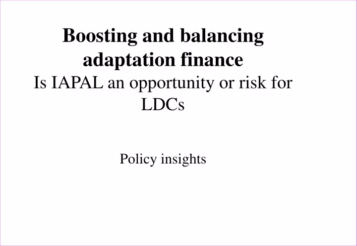 boosting and balancing adaptation finance