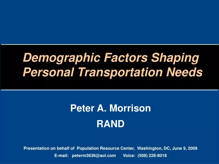 demographic factors shaping personal transportation needs