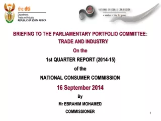BRIEFING TO  THE PARLIAMENTARY PORTFOLIO COMMITTEE:  TRADE AND INDUSTRY On the