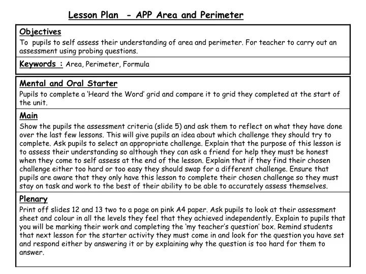 lesson plan app area and perimeter
