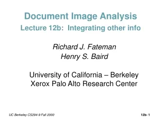 Document Image Analysis Lecture 12b:  Integrating other info