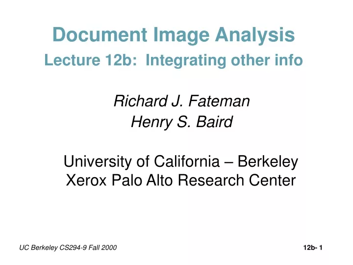 document image analysis lecture 12b integrating other info