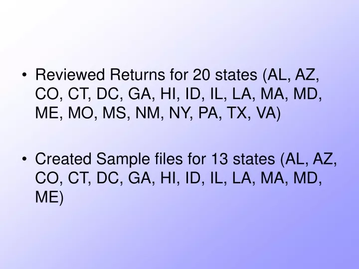 reviewed returns for 20 states