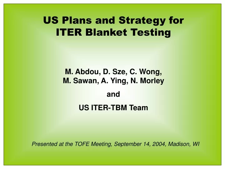 us plans and strategy for iter blanket testing