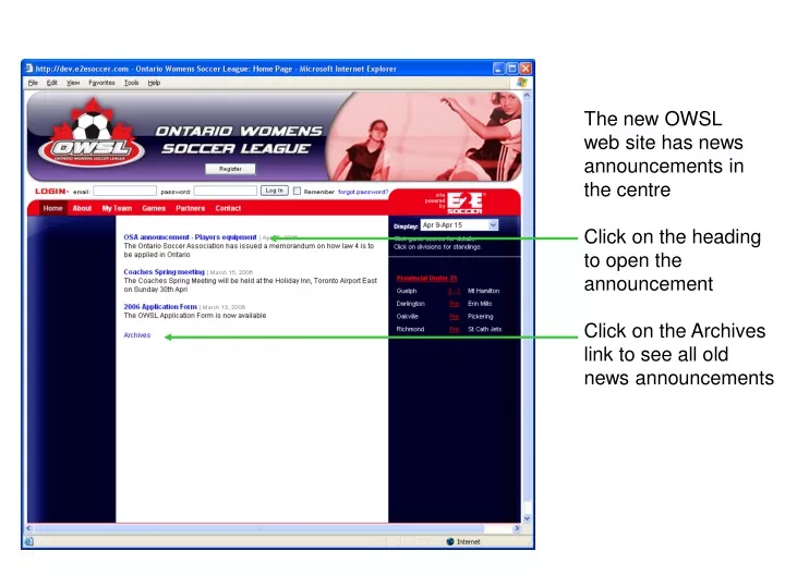 the new owsl web site has news announcements