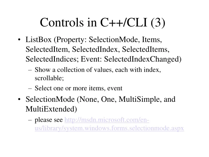 controls in c cli 3