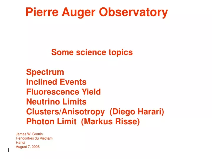 pierre auger observatory some science topics
