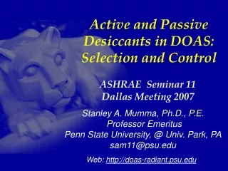 Active and Passive Desiccants in DOAS:  Selection and Control