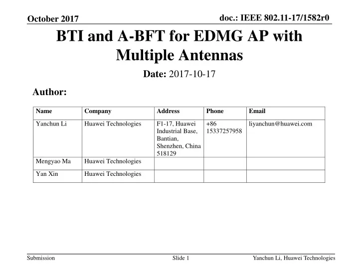 bti and a bft for edmg ap with multiple antennas