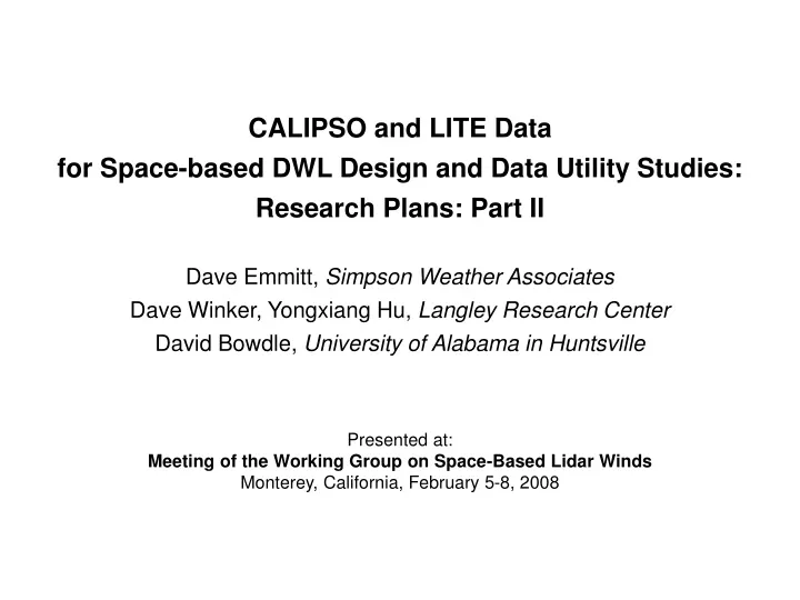 calipso and lite data for space based dwl design