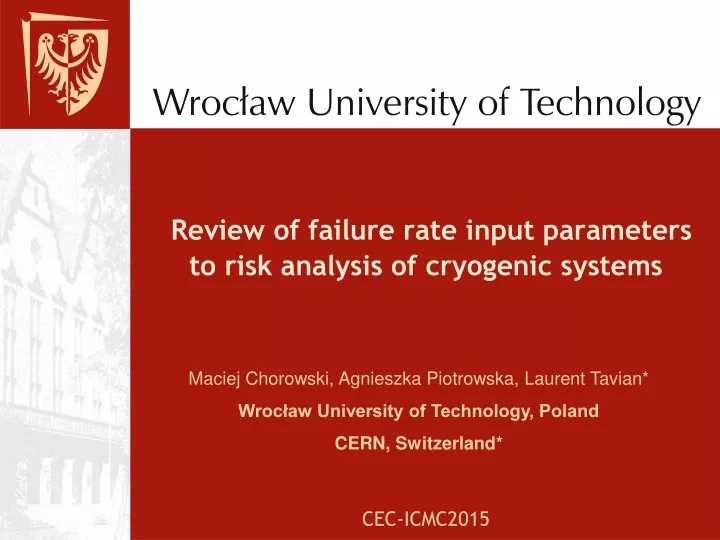 review of failure rate input parameters to risk analysis of cryogenic systems