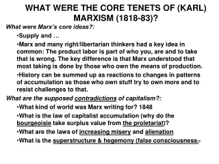 WHAT WERE THE CORE TENETS OF (KARL) MARXISM (1818-83)?