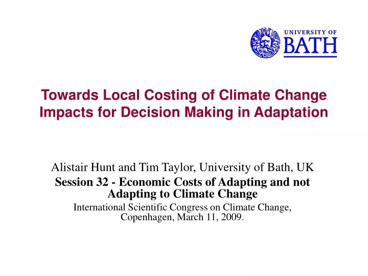 towards local costing of climate change impacts for decision making in adaptation